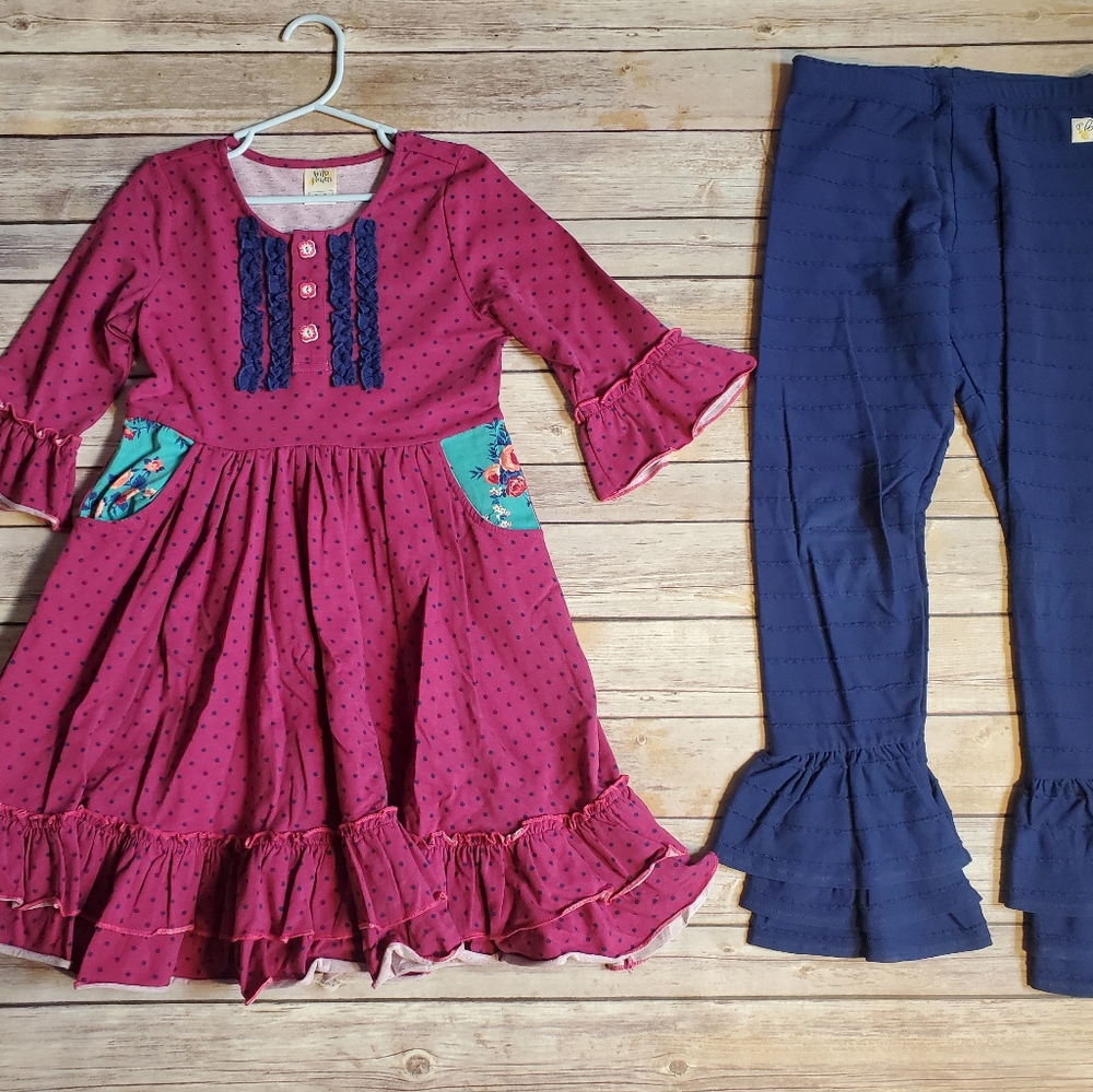 Wildflowers girls pink navy blue set dress pants EUC